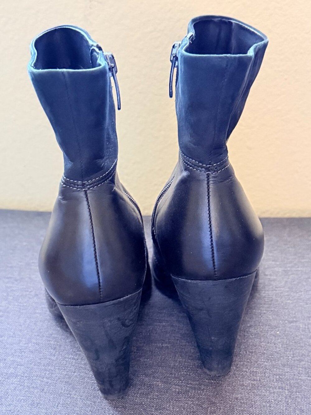Black Leather & Suede Heeled Ankle Boots, Size 41 (US 9.5) - Picture 4 of 10
